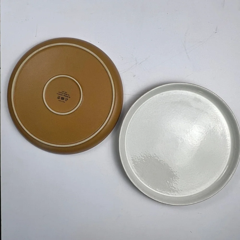 West Elm Aaron Probyn Dinner Plates Set 2 Gray Ochre Stoneware MidCentury Modern